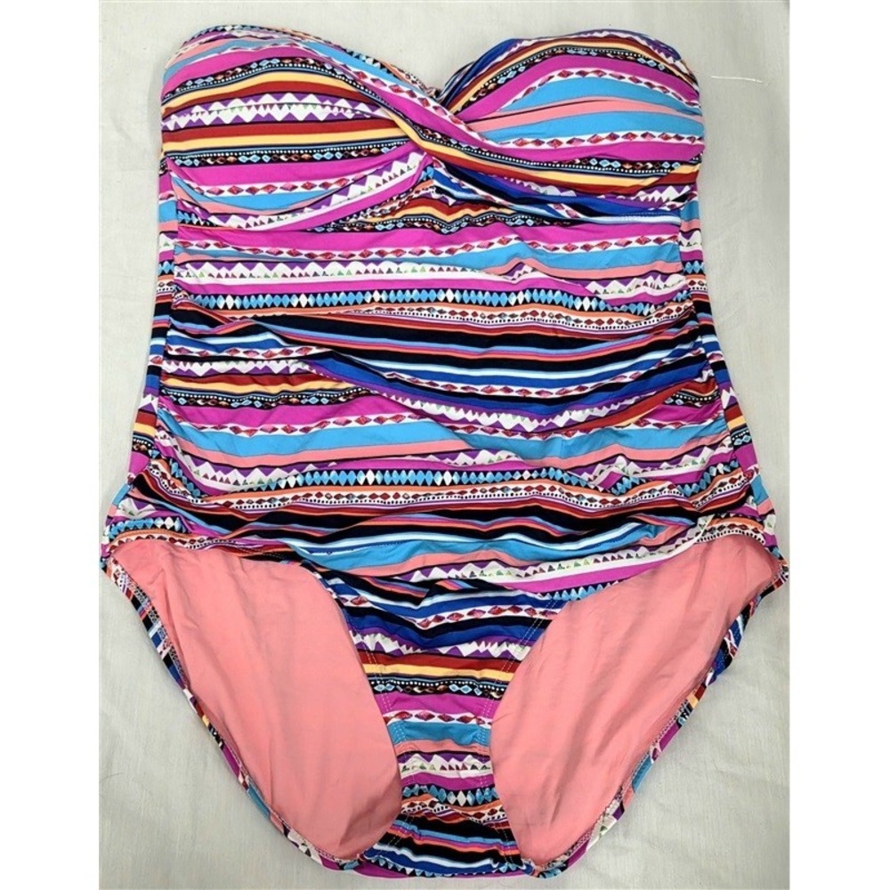 NWTd Anne Cole 16 Strapless Live In Color Twist Front Bandeau 1PC Stripe 130080